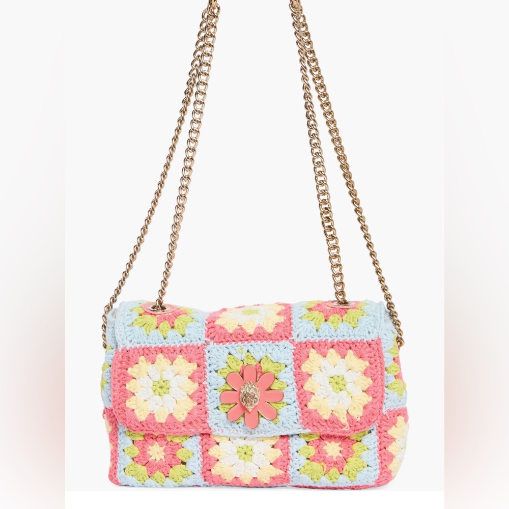 Kurt Geiger Pink Blue Yellow Crochet Floral Shoulder Bag - Picture 4 of 4